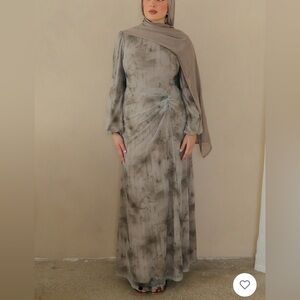 Lameera moda Taupe Marble-Print Long Sleeve Maxi Dress